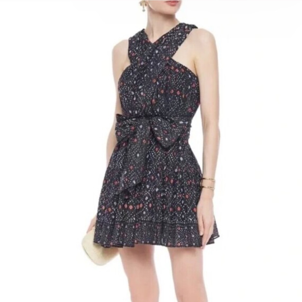 (2) Ulla Johnson Arisa Dress Navy Blue Extra Small Metallic Cocktail Mini